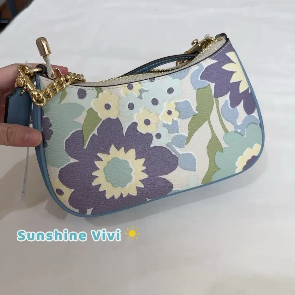 NWT Coach CBG63 Teri Mini Crossbody Bag With Floral Print Gold/Blue Bell Multi
